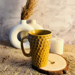 rare planet Handcrafted Honeycomb Pattern Ceramic Coffee Mug Rustic Yellow Cup-picture-0