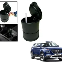 Car Interior Black Ash Tray Blue LED For Hyundai Venue & Universal For All Cars Black Plastic Ashtray-1