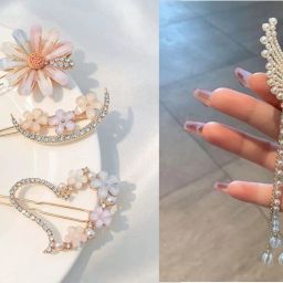 5 Pcs Metal Stone Hair Clip/ Hair Pin. Korean Style Butterfly Pearls Claw Clip Hair Clip-image-9