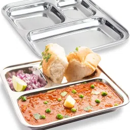 3In1 Stainless Steel Plates with Compartments /Tiffin Plates /Pav / Rice Plates-image-53