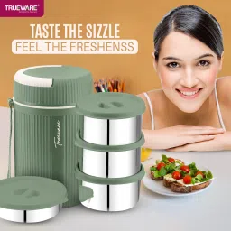 trueware GRUB 4 Insulated Hot Lunch Box With 3 SS Container 300ML & 1 SS Container 200ML 4 Containers Lunch Box image 2