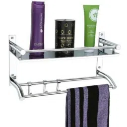Stainless Steel Bathroom Shower Caddy, Bathroom Shelf Wall Hanging Storage Organizer Kitchen Rack with Shampoo, Soap Holder and Towel Rack Hanger Silver Towel Holder-image-69