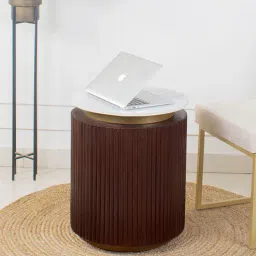 claymint Roswell Solid Wood End Table in Dark Walnut Finish With Marble Top-picture-16
