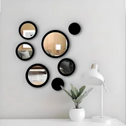 Crystal Art 7 Piece Modern Black Frame Round Wall Mirror Sticker (50cm X 50cm) Pack of 7-image-26