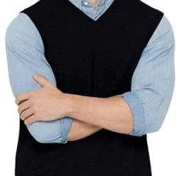 Men Solid V Neck Black Sweater-image-129