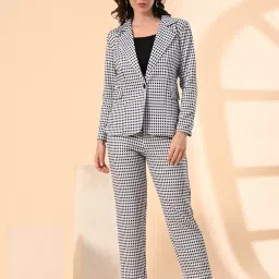 Women Check Printed Blazer and Pant Set With Cami Top For Formal and Casual Wear Printed Suit-picture-18