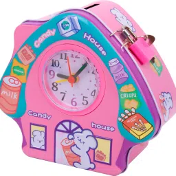 Cute Attractive House Piggy Bank with Battery Operated Clock, Security Lock & Keys for Kids Money Saving Storage Coin Collector Box for Kids Coin Bank-26