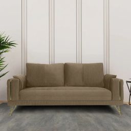 casacraft from pepperfry Solitaire Velvet 3 Seater Sofa in Dark Beige Colour-picture-24