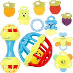 Kid's Non-Toxic, Rattle Teether With Mini Bell Shaker And Handstick, Pack of 11 Rattle-10