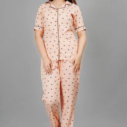 Women Night Suit Set Orange Printed-image-23