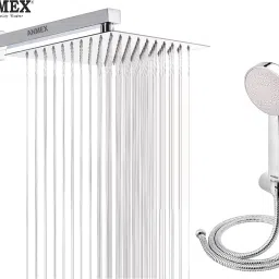 ANMEX COMBO of SS304 UltraSlim High Pressure Rainfall Shower Head With Shower Fit Arm HandShower (ABS),SS304 1.5mtr Tube And Hook 6X6+15Inch Arm+HandShower Set)-26