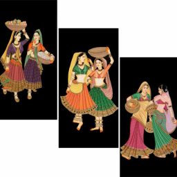 Set of 3 Rajasthani Woomen Home Decorative Gift Item Digital Reprint 12 inch x 18 inch Painting-image-73