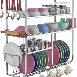 Utensil Kitchen Rack 5 Shelf Stainless Steel Wall Mount Rack | 30 x 30 Inch | Modular Kitchen Storage Steel-image-48