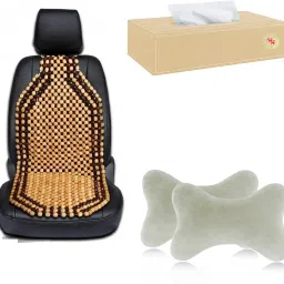 Wooden Bead , Tissue Holder & Neck Rest for a Relaxing and Organized Drive-Beige Combo-image-32