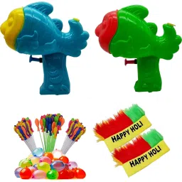 (2 Pichkari + 3 Magic Balloon + 2 Holi Cap)for Kids Holi & Summer Pool Party Fun Water Gun-13