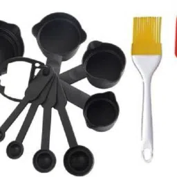 8PC BLACK MEASURING SPOONS AND CUPS , SILICONE BRUSH & BRUSH SPATULA SET 8.5 '' Kitchen Tool Set-image-51