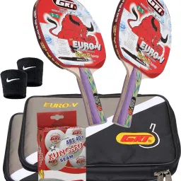 Combo of 4, 2 Euro V TT Racquet, 1 Box Kung Fu TT Ball, 1 Pair Wrist Band Multicolor Table Tennis Racquet-picture-17