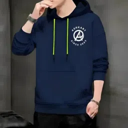 Men Graphic Print Hooded Neck Blue Sweater-image-64