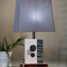 posh n plush Grey Fabric Shade Marble Table LED Lamp With Antique Copper Base-picture-47