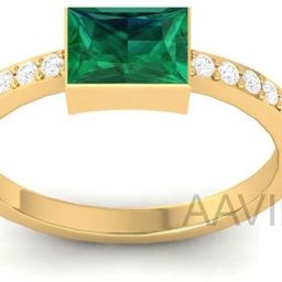 Princess Cut Emerald Solitaire Engagement Ring Silver Ring-image-72