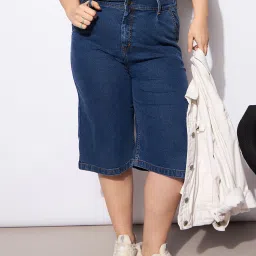 Solid Women Denim Dark Blue Casual Shorts-image-41