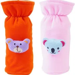 Soft Plush Stretchable Baby Feeding Bottle Cover Easy to Hold Strap With Cute Animated Cartoon|Suitable for 130-250 Ml Feeding Bottle(Orange-Light Pink)-image-46