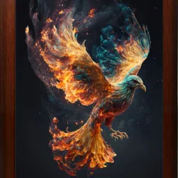 Phoenix Painting Digital Reprint With Brown Frame (10Inches X 13.5Inches) Digital Reprint 13.5 inch x 10 inch Painting-10