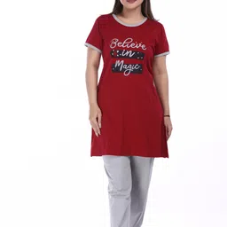 e-max Women Night Suit Set Maroon, Grey Printed-picture-11