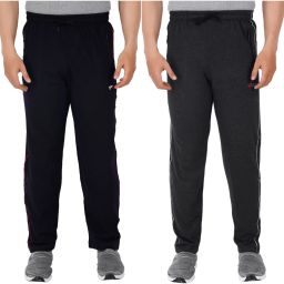 Men Self Design Dark Blue, Grey Track Pants-image-86