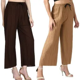 Pack of 2 Women Regular Fit Brown, Beige Lycra Blend Trousers-picture-10