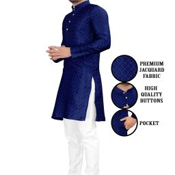 Men Floral Print Jacquard Straight Kurta-image-4