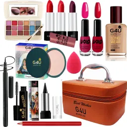 All in One Makeup Kit Gift Set,High Quality Eyeshadow, Waterproof Black Eyeliner Pen,Foundation, 3 Lipsticks,Kajal,Lip Liner,Puff,Mascara, 2 nail Polish,Compact ,Perfect for Party makeup Casual makeup Wedding makeup With Makeup Box (Set Of 18Pcs) ST 52-image-23