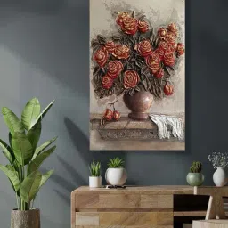 art street Floral Red Synthetic Wood Framed Oil Painting-picture-2