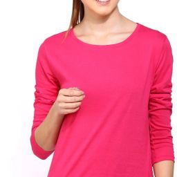 Women Solid Round Neck Pure Cotton Pink T-Shirt-image-42