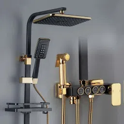 KD INDUSTRIES LUXURY GOLD SHOWER FULL SET | SHOWER PANEL | SHOWER HEAD | 3 MODES HAND SHOWER | BIDET SPRAY GUN (BLACK WITH GOLD FINISH) (ANTI-STAIN) (HIGHLY DURABLE)-29
