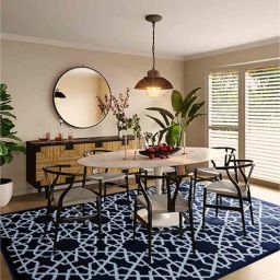 sapana carpet-mats Blue Geometrical Polyester 5 ft X 7 ft Machine Made Carpet-picture-4
