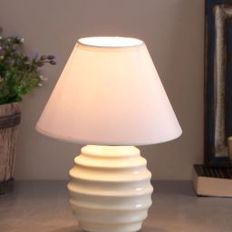 Modern Small Ceramic Table Lamp, Classic Desk lamp for Bedroom, Farmhouse,Ribbed Table Lamp-picture-18