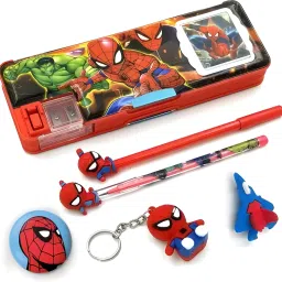 SpiderMan Trendy Inbuilt Calculator Pencil Box Stationary Combo With Badge Hot Selling MultiColor Compact and Portable | Suitable for Birthday Gift| Kids Art Plastic Pencil Box-10