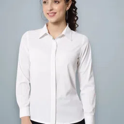 Women Regular Fit Solid Spread Collar Casual Shirt-image-6