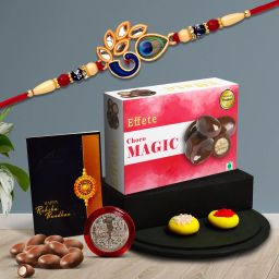 Designer Rakhi Combo for Brother with Chocolate Magic(32-GM)Rakhi Gift | Y22K1_535_CM32 Assorted Rakhi, Chawal Roli Pack, Greeting Card, Coins Set-image-35