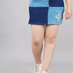 SUMAVI-FASHION Embroidered Denim Straight Mini Skirt-image-3