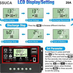 ssuca 30A Solar Charge Controller, 12V / 24V Intelligent Battery Regulator for Solar Panel with 5v Dual USB Port & LCD Display, PWM Controller for Solar Panel Provides Smart Protection to Battery image 2