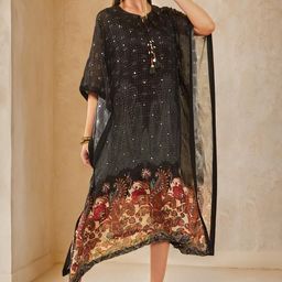 soch Womens Black Chinon Printed Kaftan with Faux Mirror & Sequins image 3
