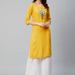 AURELIA Women Mustard Yellow Self-Striped Straight Kurta-image-95
