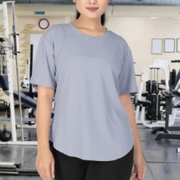 Women Solid Round Neck Reversible Polyester Grey T-Shirt-image-81