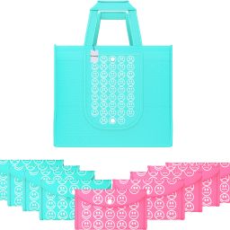 Pack of 10 Smile Foldable Grocery/Shopping Bags For Women | Blue & Pink Pack of 10 Grocery Bags-image-84