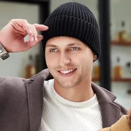 Korean style classic beanie double layers warm fabric winter cap for men Woven Beanie-image-30