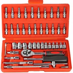 46Pcs 1/4"inch Ratchet Socket Spannar Set with Extension Rod and Carry Box for Automobiles/Bike/Car Repair Tools Kit Vehicle Tool Kit-picture-0