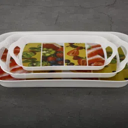 flipkart smartbuy Plastic Printed Rectangular Serving Tray with Handle for Serving Tea & etc. Tray Serving Set image 3
