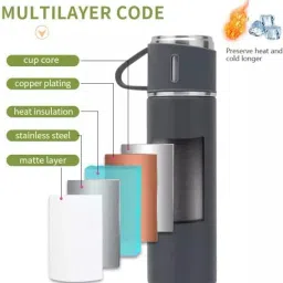 tumbluxe29 Steel Vacuum Flask Set with 3 Steel Cups Combo 500 ml Bottle image 3